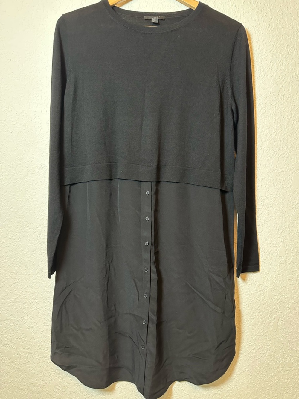 COS Black Wool Knit Top with Silk Dress Shirt Bottom